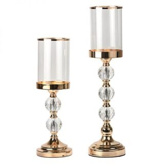 Μεταλλικό Κηροπήγιο Χρυσό χρώμα με γυαλί & λευκό κυλινδρικό κερί 36 εκ.