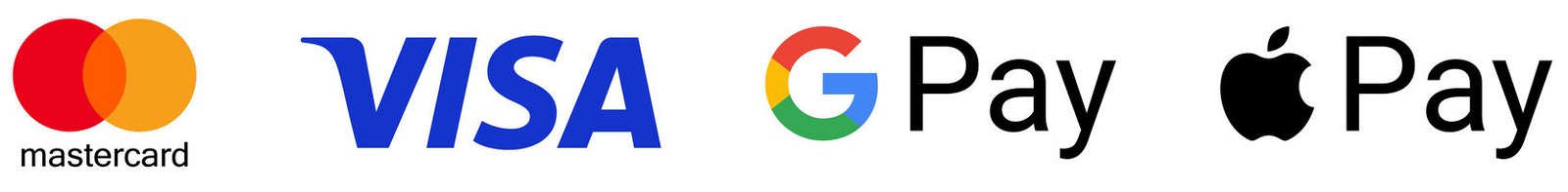 Mastercard, Visa, Apple pay, Google pay